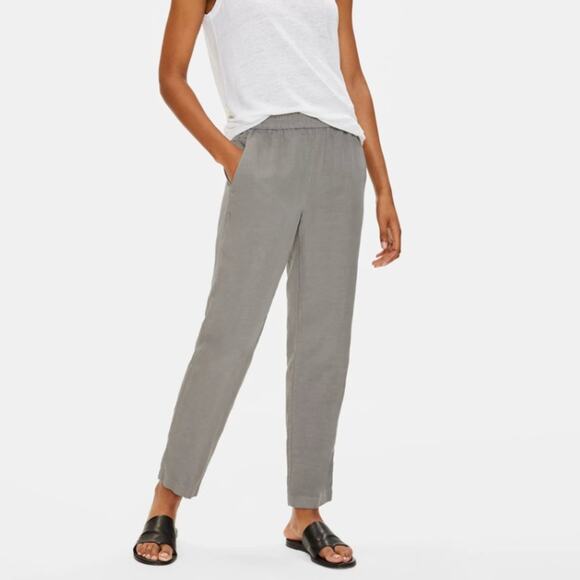 EILEEN FISHER Tencel Linen Slouchy Pant Smoke Gray {G53}